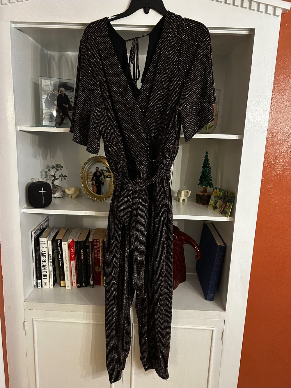 torrid Black Metallic Thread Wrap Jumpsuit with Tie Waist